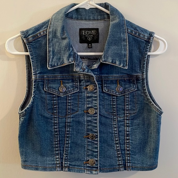 Love Culture Crop Top Jean Jacket Vest - Picture 1 of 3